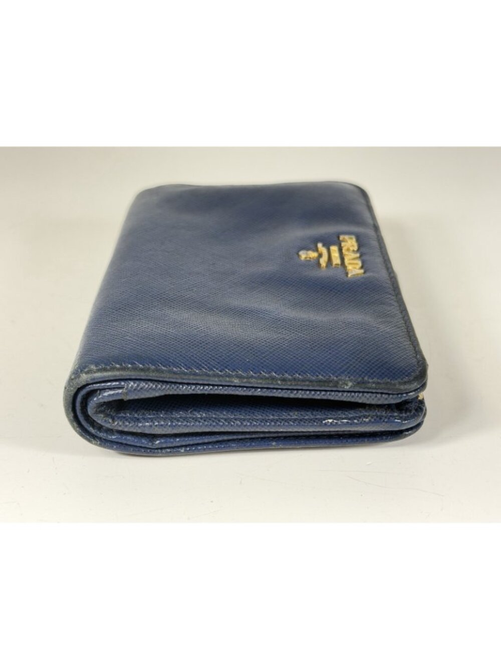 Prada Women's Blue Navy Saffiano Leather Cash Card Compact Bifold Wallet *Read* - Picture 7 of 16